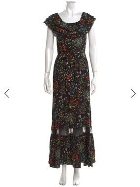 Alice + Olivia Black Floral Ruffle-Detail Maxi Dress